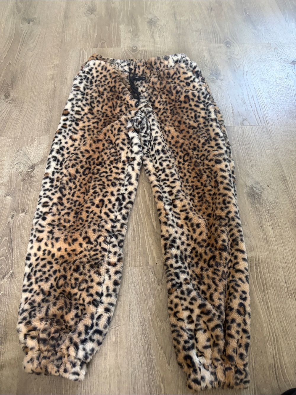 Derek Heart Leopard Print Fleece Pajama Pants - Tan and Black